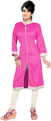 

Trendz Apparels Silk Striped Kurti Fabric(Un-stitched), Pink