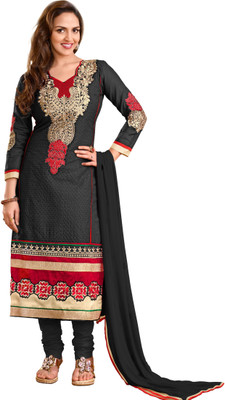 

Women Latest Fancy Designer Salwar Suit Cotton Embroidered Salwar Suit Dupatta Material(Un-stitched), Black