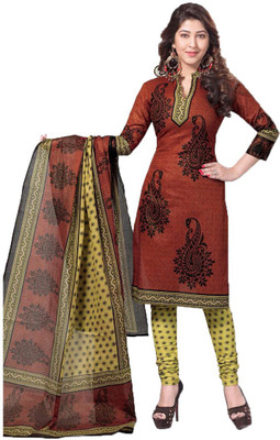 

Indian Wear Online Cotton Printed Salwar Suit Dupatta Material(Un-stitched), Brown