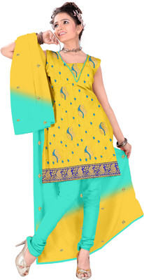 

Jiya Chanderi Self Design, Embroidered Salwar Suit Dupatta Material(Un-stitched), Light blue;yellow