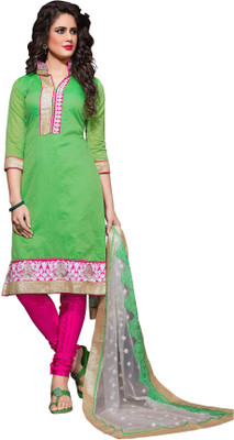 

Khushali Chanderi Solid Salwar Suit Dupatta Material(Un-stitched), Green;pink;white
