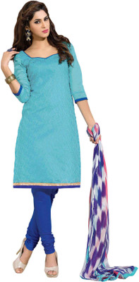 

Jiya Chanderi Embroidered Dress/Top Material(Un-stitched), Blue