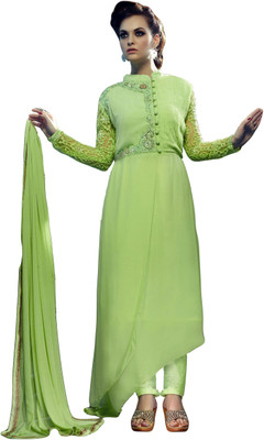 

Justkartit Georgette Embroidered Semi-stitched Salwar Suit Dupatta Material, Green