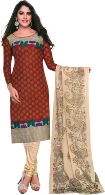 

Shree Ganesh Synthetic Printed Salwar Suit Dupatta Material(Un-stitched), Beige;maroon