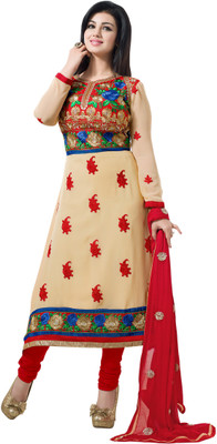 

Jiya Georgette Self Design, Embroidered Dress/Top Material(Un-stitched), Beige
