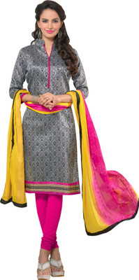 

Parishi Fashion Jacquard Striped Semi-stitched Salwar Suit Dupatta Material, Grey;pink