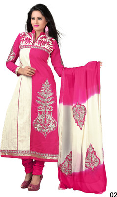 

Vandv Shop Cotton Embroidered Semi-stitched Salwar Suit Dupatta Material, Pink;white