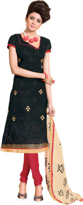 

Khushali Chanderi Self Design, Embroidered Salwar Suit Dupatta Material(Un-stitched), Beige;black;red
