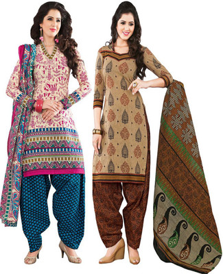 

Javuli Cotton Printed Salwar Suit Dupatta Material(Un-stitched), Brown;pink