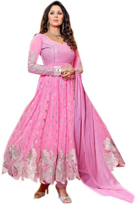 

Kalakunjfashion Georgette Embroidered Semi-stitched Salwar Suit Dupatta Material, Pink