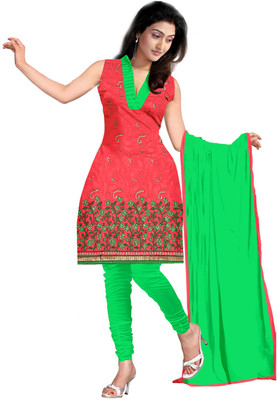 

Jiya Cotton Self Design, Embroidered, Embellished Salwar Suit Dupatta Material(Un-stitched), Green;red