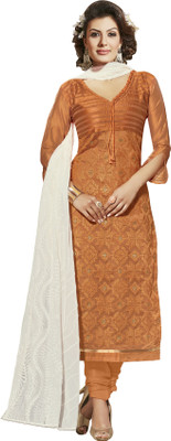 

Khushali Chanderi Self Design, Embroidered Salwar Suit Dupatta Material(Un-stitched), Orange;white