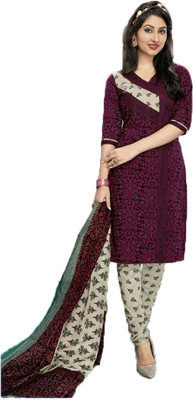 

Party Wear Dresses Cotton Printed Semi-stitched Salwar Suit Dupatta Material, Brown