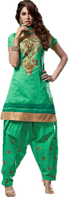 

Party Wear Dresses Chanderi Embroidered Semi-stitched Salwar Suit Dupatta Material, Green