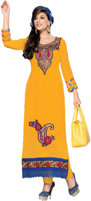 

Indian Wear Online Georgette Embroidered Semi-stitched Salwar Suit Dupatta Material, Yellow