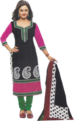 

Party Wear Dresses Cotton Embroidered Semi-stitched Salwar Suit Dupatta Material, Black