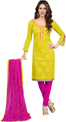 

Jiya Chanderi Self Design, Embroidered Salwar Suit Dupatta Material(Un-stitched), Pink;yellow