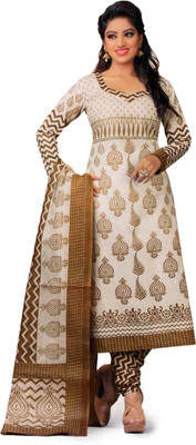

Panchajanya Cotton Printed Salwar Suit Dupatta Material(Un-stitched), White