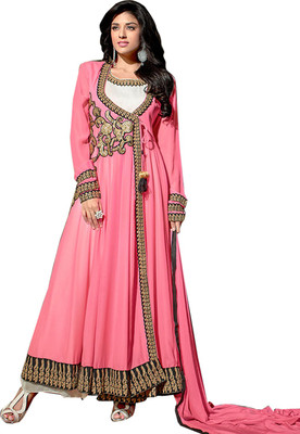 

V And V Shop Net Embroidered Semi-stitched Salwar Suit Dupatta Material, Peach