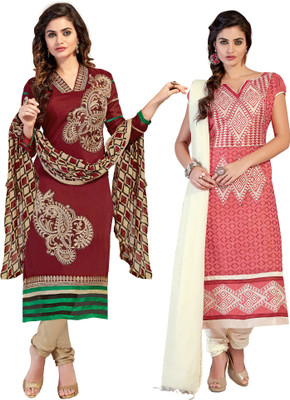 

Jiya Chanderi Embroidered, Printed Salwar Suit Dupatta Material(Un-stitched), Maroon;pink