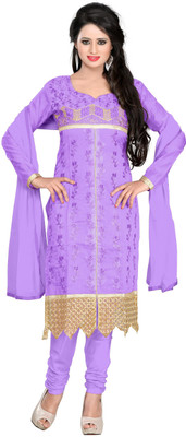 

Jiya Chanderi Self Design, Embroidered Salwar Suit Dupatta Material(Un-stitched), Purple