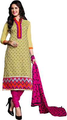 

Khushali Chanderi Self Design, Embroidered Salwar Suit Dupatta Material(Un-stitched), Beige;pink