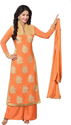 

Party Wear Dresses Georgette Embroidered Semi-stitched Salwar Suit Dupatta Material, Orange