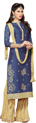 

Jiya Chanderi Self Design, Printed Salwar Suit Dupatta Material(Un-stitched), Blue