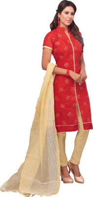 

Jiya Chanderi Self Design, Embroidered Salwar Suit Dupatta Material(Un-stitched), Beige;red