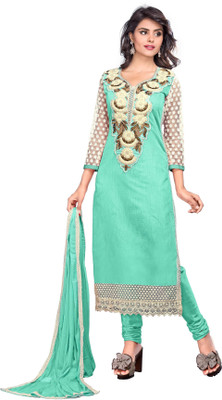 

Khushali Chanderi Self Design, Embroidered, Embellished Dress/Top Material(Un-stitched), Light green