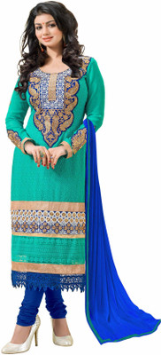 

Vardhman Synthetics Georgette Embroidered Dress/Top Material(Un-stitched), Rama