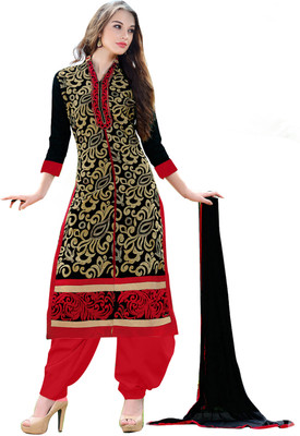 

Khushali Chanderi Self Design, Embroidered Salwar Suit Dupatta Material(Un-stitched), Beige;black;red