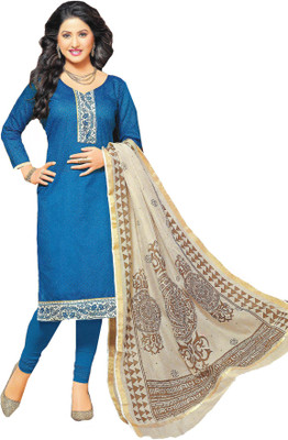 

Banjara India Chanderi Printed Salwar Suit Material(Un-stitched), Blue