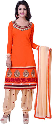 

Khusahli Chanderi Self Design, Embroidered Dress/Top Material(Un-stitched), Orange