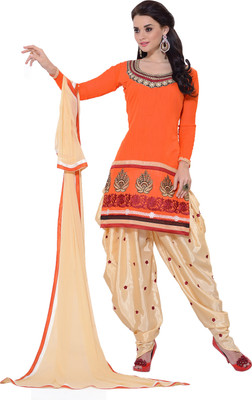 

Jiya Chanderi Embroidered Salwar Suit Dupatta Material(Un-stitched), Orange