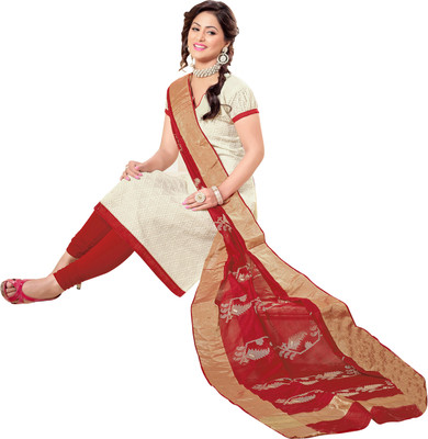 

Jiya Chanderi Self Design, Embroidered Salwar Suit Dupatta Material(Un-stitched), Beige;red
