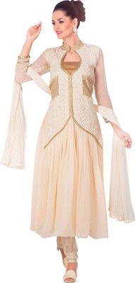 

Araja Georgette Embroidered Semi-stitched Salwar Suit Dupatta Material, Ivory