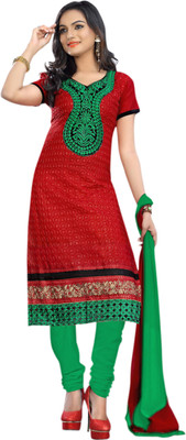 

BanoRani Chanderi Embroidered Dress/Top Material(Un-stitched), Red