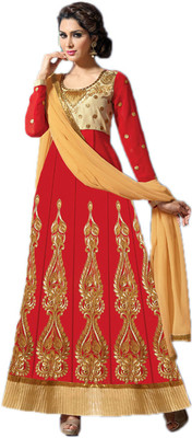 

Indian Wear Online Georgette Embroidered Semi-stitched Salwar Suit Dupatta Material, Red