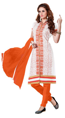 

Jiya Chanderi Self Design, Embroidered Salwar Suit Dupatta Material(Un-stitched), Orange;white