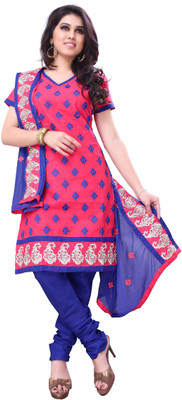 

JT International Cotton Embroidered Salwar Suit Dupatta Material(Un-stitched), Blue;pink