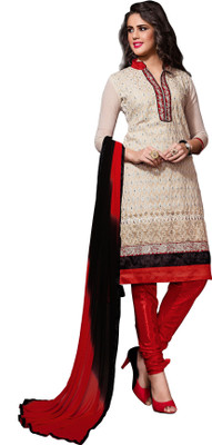 

Khushali Chanderi Self Design, Embroidered Salwar Suit Dupatta Material(Un-stitched), Beige;black;red