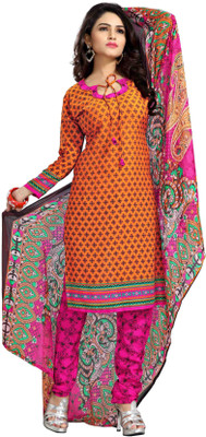 

Merry Fashion Crepe Self Design Salwar Suit Dupatta Material(Un-stitched), Orange