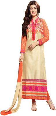 

V And V Shop Cotton Embroidered Semi-stitched Salwar Suit Dupatta Material, Orange