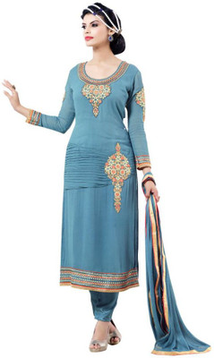 

Diva Divine Georgette Embroidered Semi-stitched Salwar Suit Dupatta Material, Sea blue
