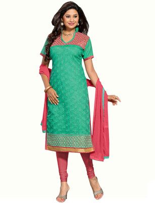 

Jiya Chanderi Self Design, Embroidered Salwar Suit Dupatta Material(Un-stitched), Green;pink