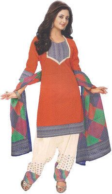 

Indian Wear Online Cotton Embroidered Semi-stitched Salwar Suit Dupatta Material, Orange