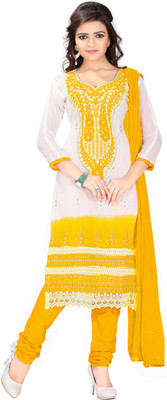 

Khushali Chiffon Self Design, Embroidered, Embellished Salwar Suit Dupatta Material(Un-stitched), White;yellow