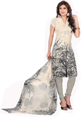 

Jiya Crepe Printed Dress/Top Material(Un-stitched), Beige;black