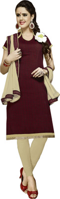 

Khushali Chanderi Self Design Salwar Suit Dupatta Material(Un-stitched), Beige;maroon